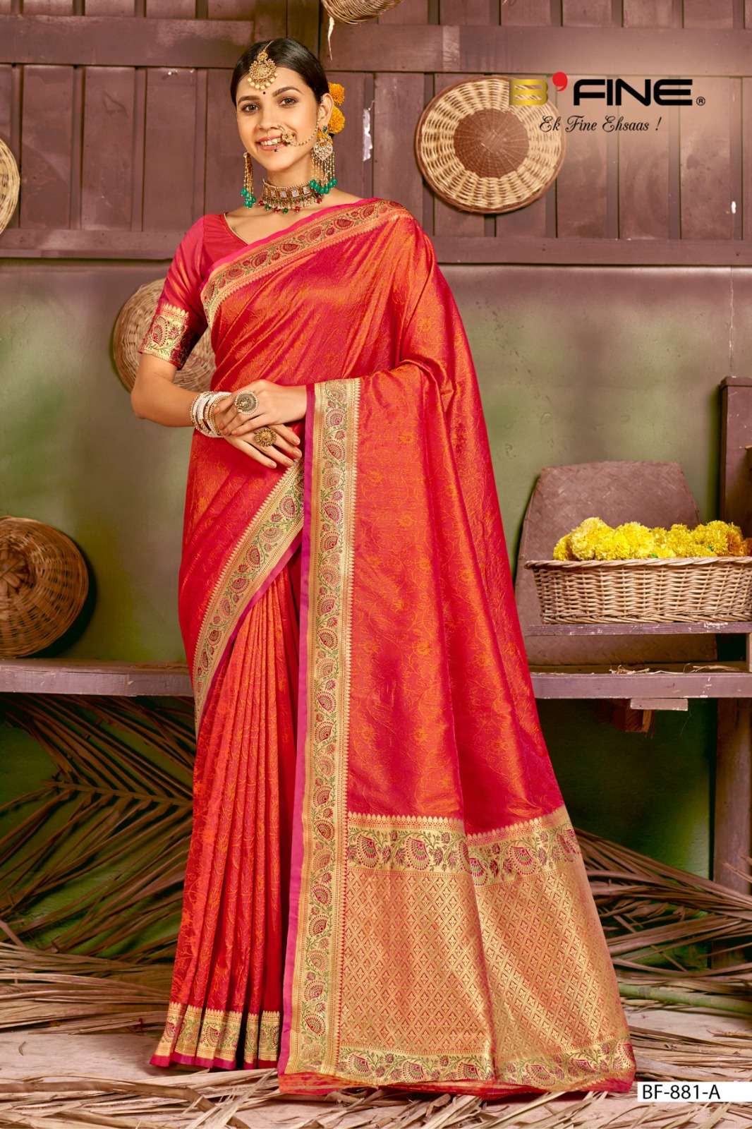 B Fine Kangan Traditional Function Silk With Weaving Design Saree ...